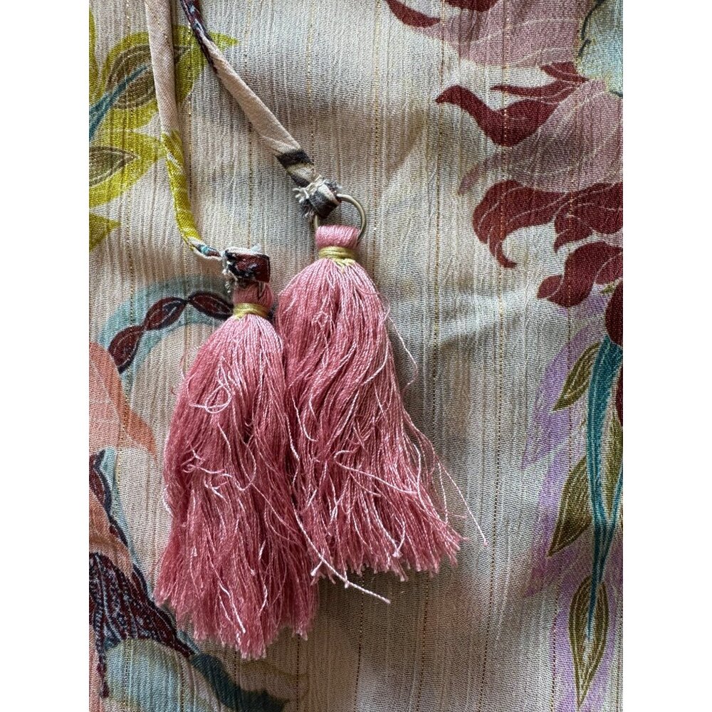 Soft Surroundings Floral Tunic Top M Metallic Threads Ruffles Tassels - Picture 7 of 9